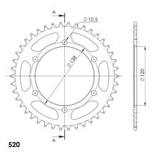 Pignon en aluminium Supersprox 520 LK 136,0 mm diamètre 120 mm 42T 6 trous noir