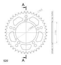Kettingtandwiel Supersprox 520 LK 130,8mm diameter 110mm 42 tanden 5-gats Aluminium zwart
