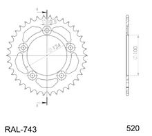 Supersprox 520 LK 124,0 mm de diamètre 100 mm 43T en aluminium doré à 5 trous