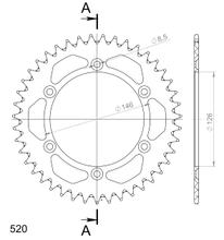 Chaîne Supersprox 520 LK 146,0 mm de diamètre 126 mm 43T en aluminium à 6 trous, noire
