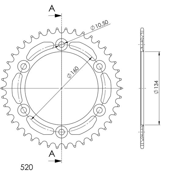 Supersprox 520 LK 160.0mm Ø 134mm 44T 6-hole aluminum sprocket blue