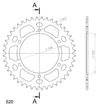 Supersprox 520 LK, pignone in alluminio a 6 fori, diametro 145,0 mm, 125 mm, 44T, rosso