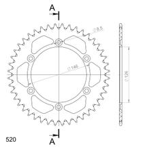 Ruota a catena Supersprox 520 LK 146,0 mm diametro 126 mm 44T in alluminio a 6 fori nera