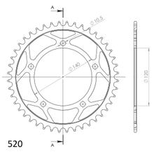 Supersprox 520 LK 140,0 mm Ø 120 mm 44T pignone in alluminio a 5 fori nero