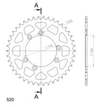 Supersprox 520 LK 115,0 mm Ø 100 mm 44T pignone in alluminio a 6 fori nero