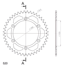 Supersprox 520 LK 150,0 mm Ø 130 mm 44T Pignone in alluminio argentato a 6 fori