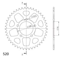 Supersprox 520 LK 100,0 mm Ø 76 mm 45Z Pignone dorato in alluminio a 5 fori
