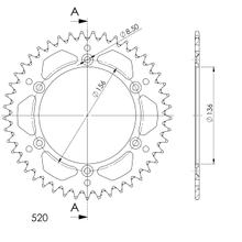 Supersprox 520 LK 156,0 mm di diametro 136 mm 45Z, pignone in alluminio a 6 fori, rosso