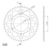 Pastorek řetězu Supersprox 520 rozteč 135,0mm průměr 102mm 45 zubů 6 děr hliník červený