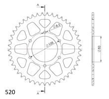 Supersprox 520 LK 108,0 mm Ø 83mm 45Z pignone in alluminio a 6 fori rosso