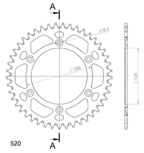 Supersprox 520 LK 150,0 mm Ø 125 mm 45Z Pignone in alluminio argentato a 6 fori