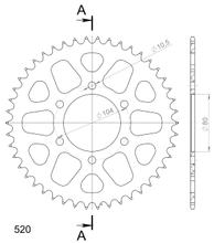 Pignon de chaîne en aluminium à 6 trous Supersprox 520 LK 104,0 mm Ø 80 mm 46T doré
