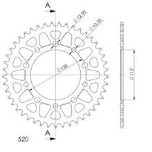 Pignon en aluminium Supersprox 520 LK 138,0 mm diamètre 112 mm 46T 5 trous noir