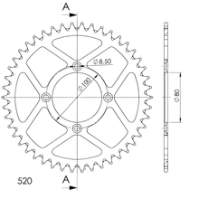 Chaîne à 4 trous en aluminium Supersprox 520 LK 100,0 mm Ø 80 mm 46Z, argent