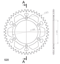 Pignon Supersprox 520 LK 150,0 mm Ø 125 mm 46Z 6 trous en aluminium argenté