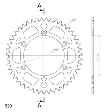 Pignon Supersprox 520 LK 150,0 mm Ø 130 mm 47T en aluminium doré à 6 trous