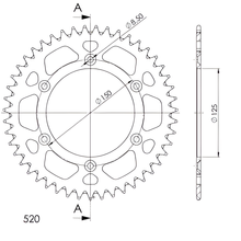 Pignon Supersprox 520 LK 150,0 mm Ø 125 mm 47T en aluminium doré à 6 trous
