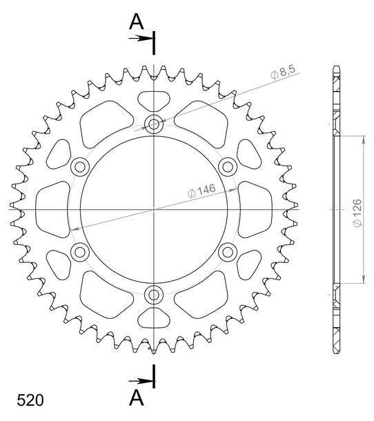Kettenrad Supersprox 520 LK 146,0mm Ø 126mm 47Z 6-Loch Aluminium rot