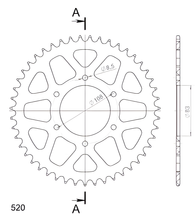 Pignon en aluminium Supersprox 520 LK 108,0 mm de diamètre 83 mm 47T à 6 trous, rouge