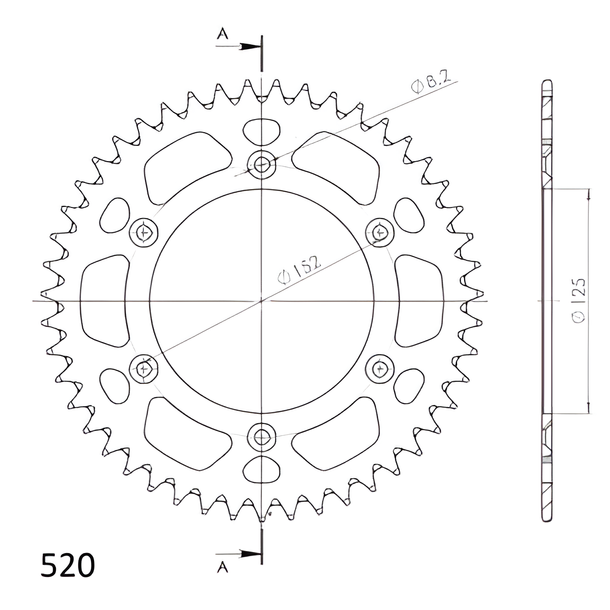 Kettenrad Supersprox 520 LK 152,0mm Ø 125mm 47Z 6-Loch Aluminium rot