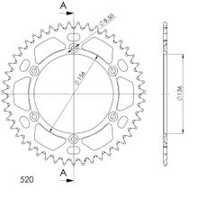 Ruota a catena Supersprox 520 LK 156,0 mm diametro 136 mm 47Z in alluminio a 6 fori nera