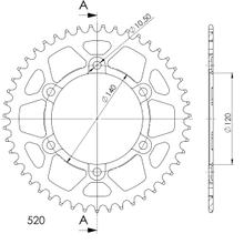 Kettingwiel Supersprox 520 LK 140,0mm Ø 120mm 47T 6-gaats aluminium zwart