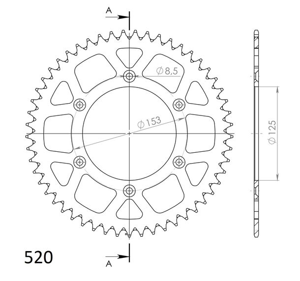 Kettenrad Supersprox 520 LK 153,0mm Ø 125mm 48Z 6-Loch Aluminium blau