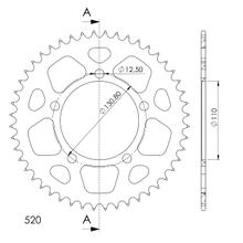 Ozubené kolo řetězu Supersprox 520 dělicí rozteč 130,8mm průměr 110mm 48 zubů 5 děr hliník červený