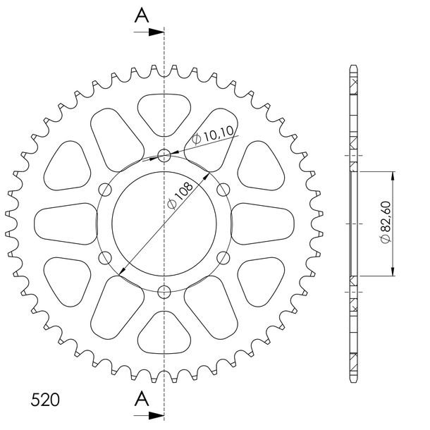Chaîne Supersprox 520 LK 108,0 mm Ø 82,6 mm 48T en aluminium à 6 trous noire