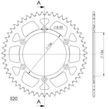 Pignon Supersprox 520 LK 156,0 mm de diamètre 136 mm 49Z 6 trous en aluminium argenté