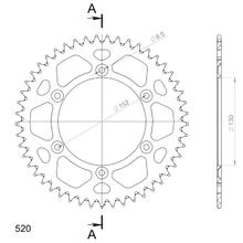 Pignon Supersprox 520 LK 152,0 mm diamètre 130 mm 49Z 6 trous en aluminium argenté