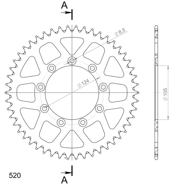 Supersprox 520 LK 124.0 mm Ø 105 mm 50Z 9-hole aluminum sprocket blue