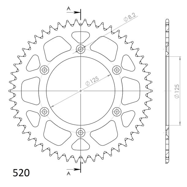 Kettenrad Supersprox 520 LK 152,0mm Ø 125mm 50Z 6-Loch Aluminium rot