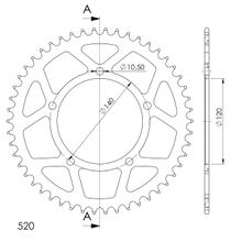 Supersprox 520 LK 140,0 mm Ø 120 mm 50Z pignone in alluminio a 5 fori nero