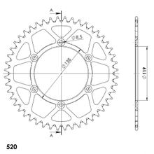 Supersprox 520 LK 138.0 mm diameter 119 mm 51Z 6-hole aluminum silver chain wheel