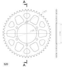 Pignon Supersprox 520 LK 130,0mm Ø 110mm 52T en aluminium 6 trous noir