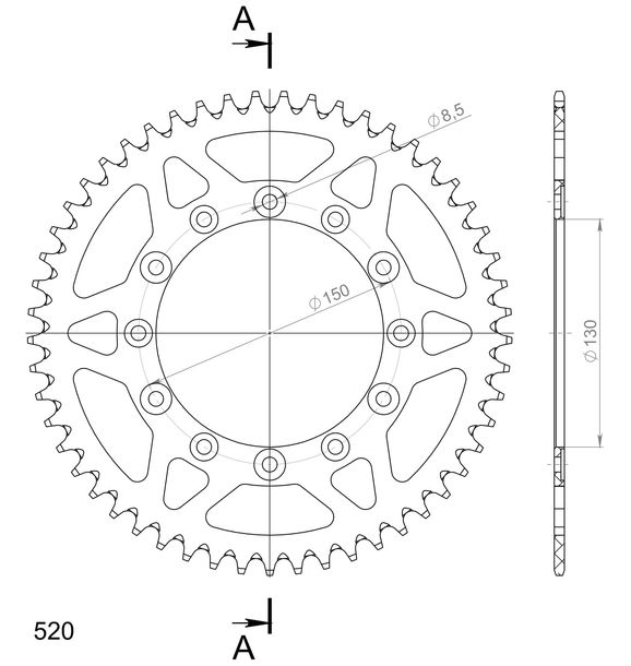 Supersprox 520 LK 150.0mm Ø 130mm 53Z 6-hole aluminum sprocket blue