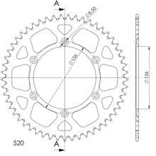 Supersprox 520 LK sprocket 156.0 mm diameter 136 mm 53Z 6-hole aluminum red