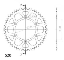 Supersprox 520 LK 150.0mm Ø 130mm 53Z 6-hole aluminum sprocket red