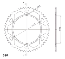 Supersprox 520 LK 195.0 mm diameter 178 mm 56T 6-hole aluminum silver sprocket