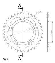 Kettingtandwiel Supersprox 525 LK 124,0mm Ø 100mm 36 tanden 5-gats Aluminium zwart