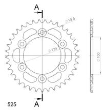 Pignon Supersprox 525 LK 124,0mm Ø 100mm 37T en aluminium 6 trous noir