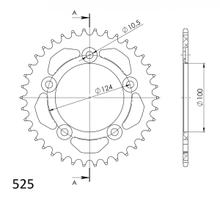 Kettingwiel Supersprox 525 LK 124,0mm Ø 100mm 38T 5-gaats Aluminium zwart