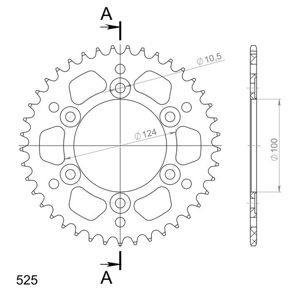 Supersprox 525 LK 124.0mm Ø 100mm 41Z 6-hole aluminum sprocket black