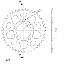 Pignon en aluminium Supersprox 525 LK 100,0 mm Ø 76 mm 42T rouge
