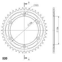 Pignon Supersprox 525 LK 156,0 mm diamètre 136 mm 42T 6 trous aluminium noir