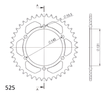 Supersprox 525 LK 140,0 mm Ø 121 mm 42T pignone in alluminio a 6 fori nero
