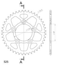 Piñón de aluminio Supersprox 525 LK 110,0 mm Ø 87 mm 44T negro