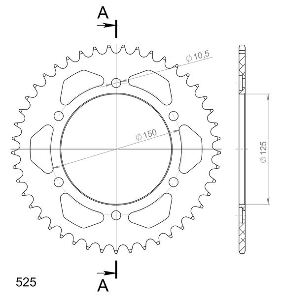 Supersprox 525 LK 150,0 mm di diametro 125 mm 45Z, pignone in alluminio a 6 fori, arancione