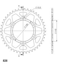 Roda dentada de corrente Supersprox 525, furação 130,0mm, diâmetro 110mm, 45 dentes, 6 furos, alumínio, preto.